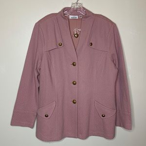 JOAN RIVERS Blazer Pink Textured Ponte Knit Gold Buttons NWOT XL